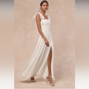 Radiant Romance White Tie-Strap Maxi Dress